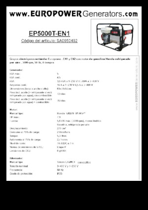 गैसोलीन पावर जनरेटर Europower EP5000T-EN1 (S)