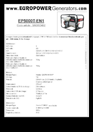 गैसोलीन पावर जनरेटर Europower EP5000T-EN1 (S)