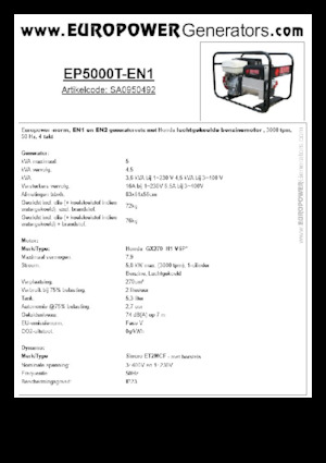गैसोलीन पावर जनरेटर Europower EP5000T-EN1 (S)
