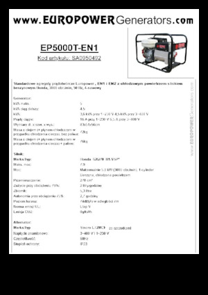गैसोलीन पावर जनरेटर Europower EP5000T-EN1 (S)