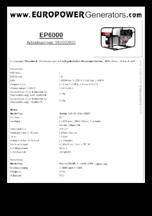 गैसोलीन पावर जनरेटर Europower EP6000 (S)