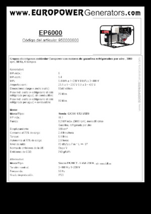 गैसोलीन पावर जनरेटर Europower EP6000 (S)