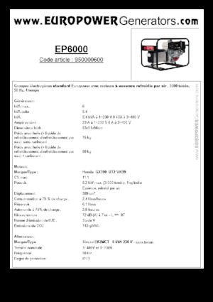 गैसोलीन पावर जनरेटर Europower EP6000 (S)