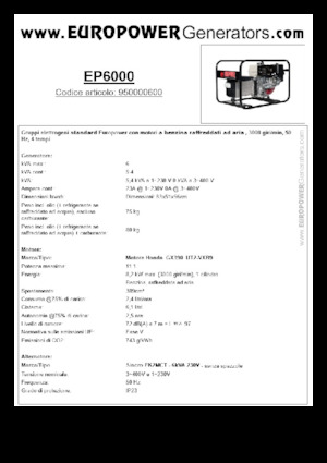 गैसोलीन पावर जनरेटर Europower EP6000 (S)