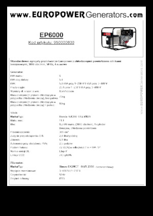 गैसोलीन पावर जनरेटर Europower EP6000 (S)