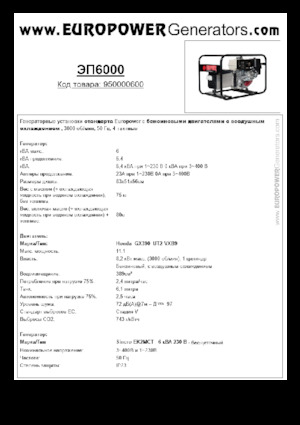 गैसोलीन पावर जनरेटर Europower EP6000 (S)