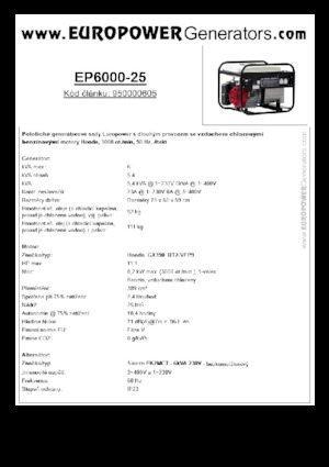 गैसोलीन पावर जनरेटर Europower EP6000-25 (S)