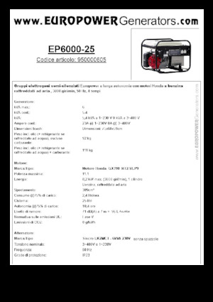 गैसोलीन पावर जनरेटर Europower EP6000-25 (S)