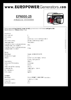 गैसोलीन पावर जनरेटर Europower EP6000-25 (S)