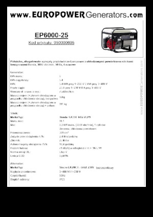 गैसोलीन पावर जनरेटर Europower EP6000-25 (S)