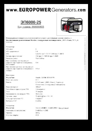 गैसोलीन पावर जनरेटर Europower EP6000-25 (S)