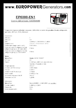 गैसोलीन पावर जनरेटर Europower EP6000 EN1 (S)