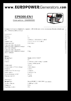 गैसोलीन पावर जनरेटर Europower EP6000 EN1 (S)