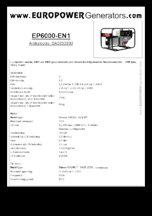 गैसोलीन पावर जनरेटर Europower EP6000 EN1 (S)