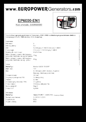 गैसोलीन पावर जनरेटर Europower EP6000 EN1 (S)