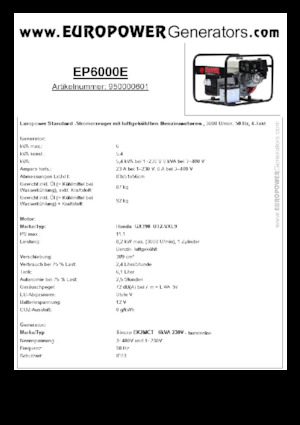 गैसोलीन पावर जनरेटर Europower EP6000E (S)