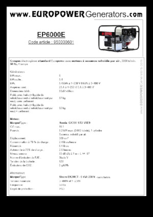 गैसोलीन पावर जनरेटर Europower EP6000E (S)