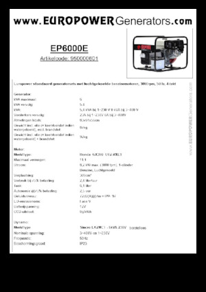 गैसोलीन पावर जनरेटर Europower EP6000E (S)