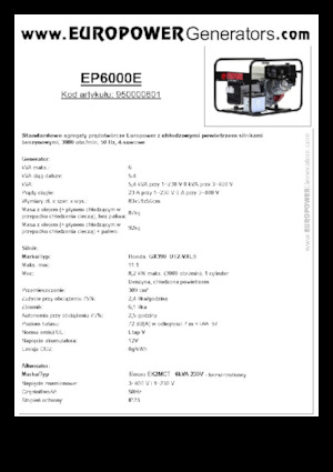 गैसोलीन पावर जनरेटर Europower EP6000E (S)