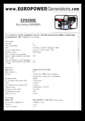 गैसोलीन पावर जनरेटर Europower EP6000E (S)