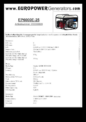 गैसोलीन पावर जनरेटर Europower EP6000E-25 (S)