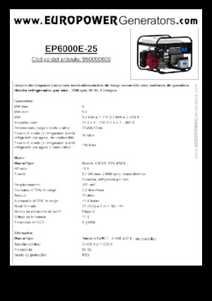 गैसोलीन पावर जनरेटर Europower EP6000E-25 (S)