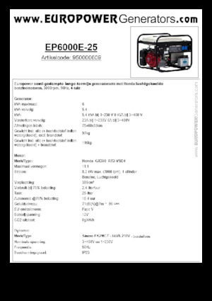 गैसोलीन पावर जनरेटर Europower EP6000E-25 (S)