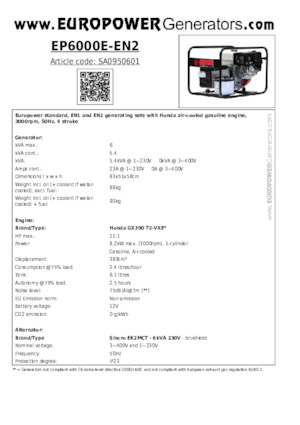 गैसोलीन पावर जनरेटर Europower EP6000E-EN2 (S)
