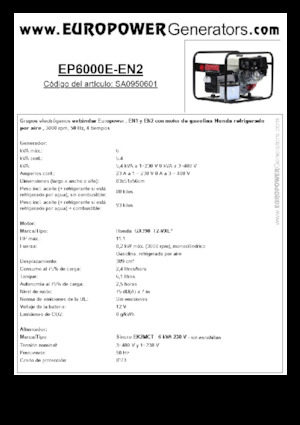 गैसोलीन पावर जनरेटर Europower EP6000E-EN2 (S)