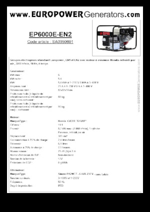 गैसोलीन पावर जनरेटर Europower EP6000E-EN2 (S)
