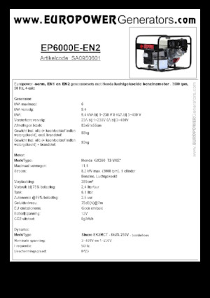 गैसोलीन पावर जनरेटर Europower EP6000E-EN2 (S)