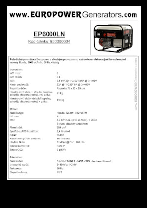 गैसोलीन पावर जनरेटर Europower EP6000LN (S)