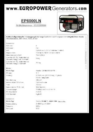 गैसोलीन पावर जनरेटर Europower EP6000LN (S)