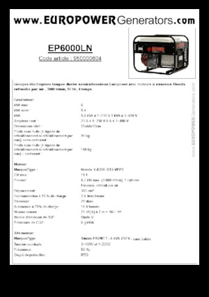 गैसोलीन पावर जनरेटर Europower EP6000LN (S)