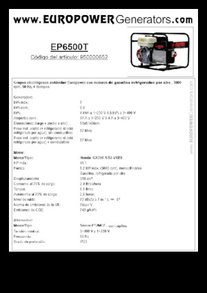 गैसोलीन पावर जनरेटर Europower EP6500T (S)