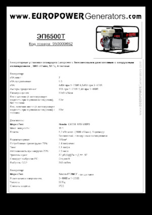 गैसोलीन पावर जनरेटर Europower EP6500T (S)
