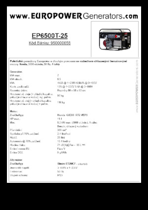 गैसोलीन पावर जनरेटर Europower EP6500T-25 (S)