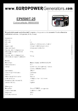 गैसोलीन पावर जनरेटर Europower EP6500T-25 (S)