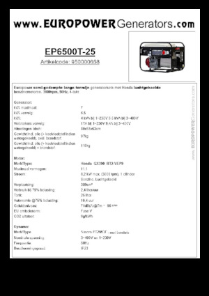 गैसोलीन पावर जनरेटर Europower EP6500T-25 (S)
