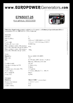 गैसोलीन पावर जनरेटर Europower EP6500T-25 (S)