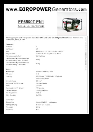 गैसोलीन पावर जनरेटर Europower EP6500T-EN1 (S)