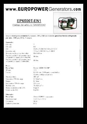 गैसोलीन पावर जनरेटर Europower EP6500T-EN1 (S)