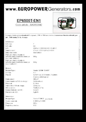 गैसोलीन पावर जनरेटर Europower EP6500T-EN1 (S)