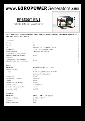 गैसोलीन पावर जनरेटर Europower EP6500T-EN1 (S)