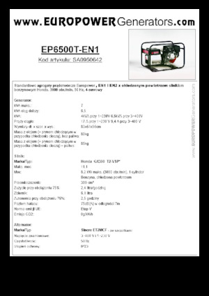 गैसोलीन पावर जनरेटर Europower EP6500T-EN1 (S)
