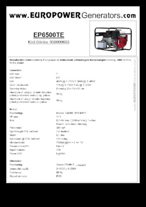 गैसोलीन पावर जनरेटर Europower EP6500TE (S)