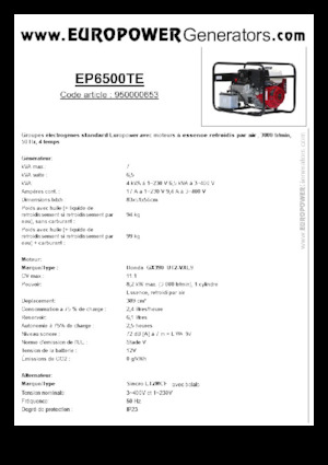 गैसोलीन पावर जनरेटर Europower EP6500TE (S)