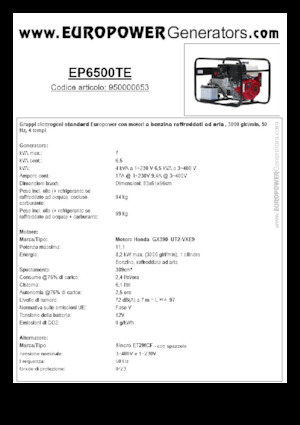 गैसोलीन पावर जनरेटर Europower EP6500TE (S)