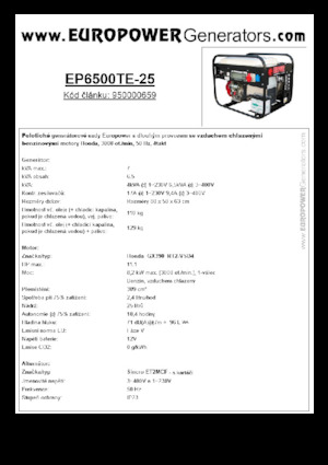 गैसोलीन पावर जनरेटर Europower EP6500TE-25 (S)