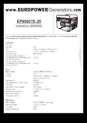 गैसोलीन पावर जनरेटर Europower EP6500TE-25 (S)